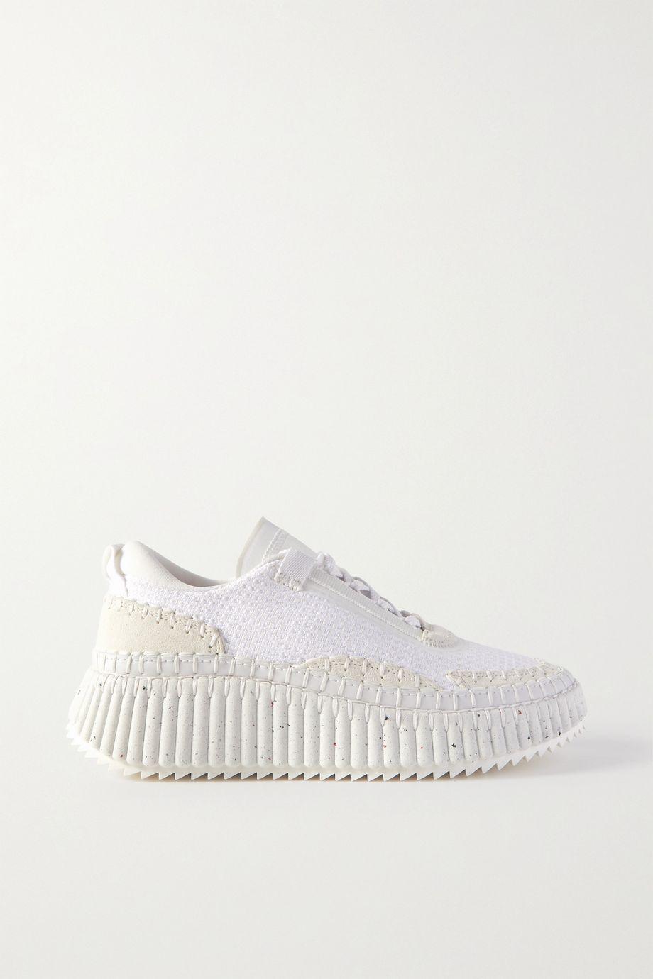 + NET SUSTAIN Nama embroidered suede and recycled-mesh sneakers by CHLOE