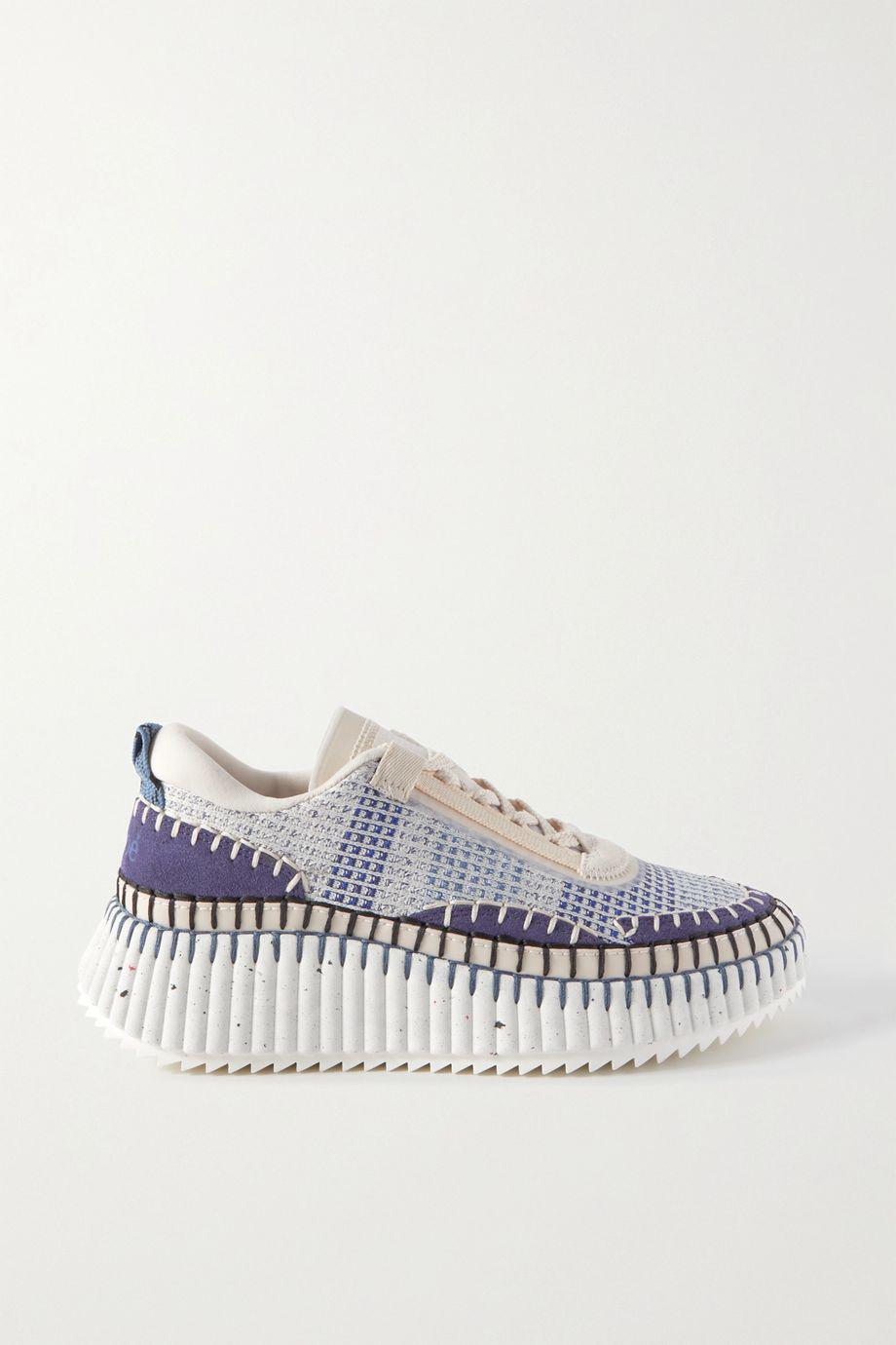 + NET SUSTAIN Nama embroidered suede and recycled-mesh sneakers by CHLOE