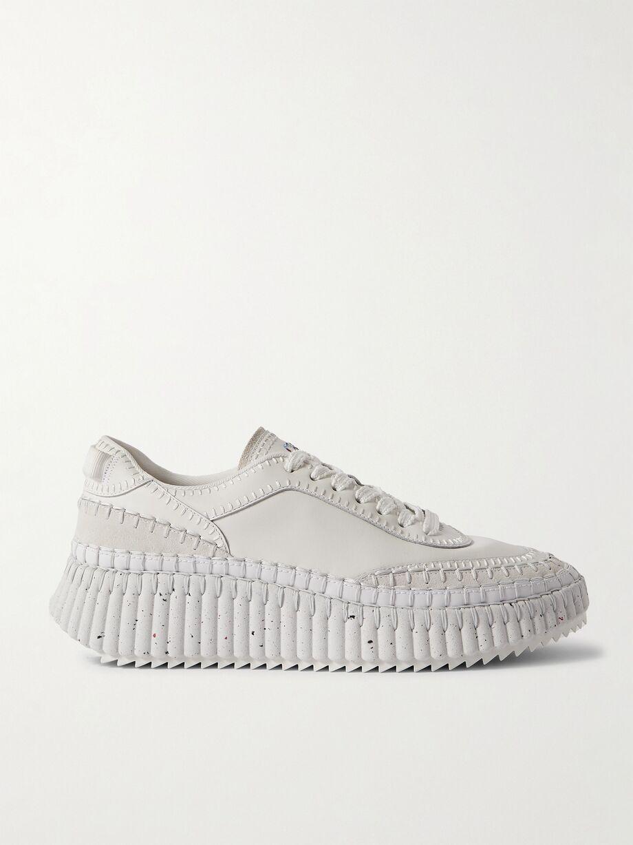 + NET SUSTAIN Nama embroidered suede-trimmed leather sneakers by CHLOE