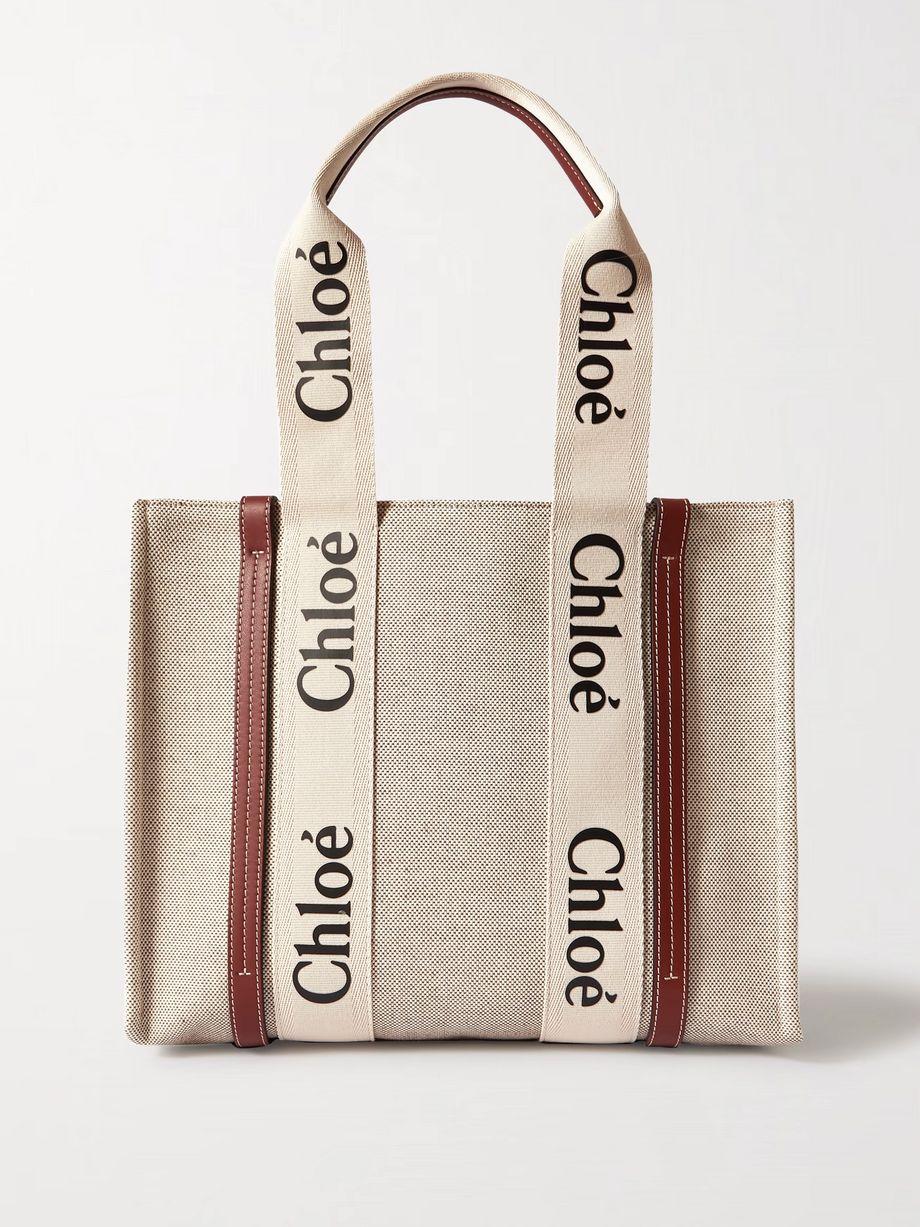 + NET SUSTAIN Woody medium leather-trimmed linen tote by CHLOE