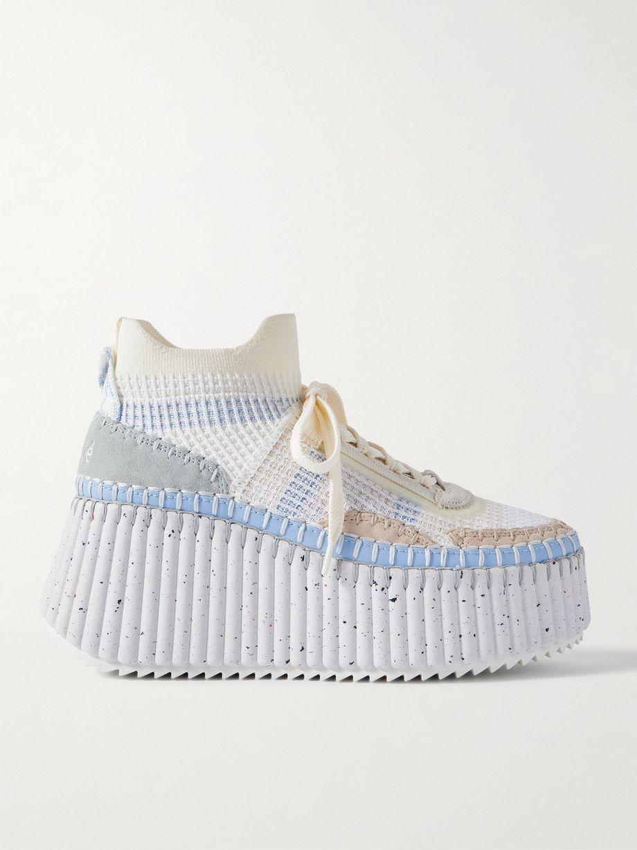 Nama Leather-trimmed embroidered suede and mesh platform sneakers by CHLOE