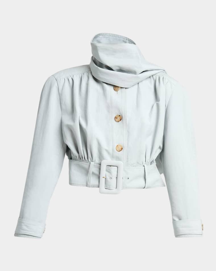 Neck-Scarf Belted Linen Crop Jacket by CHLOE