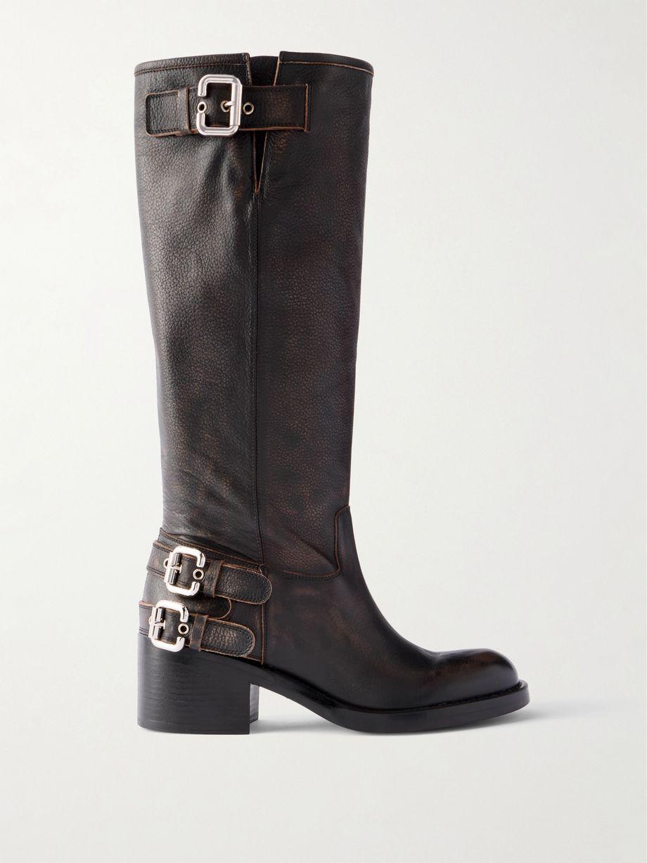 New Bikers buckled textured-leather boots by CHLOE
