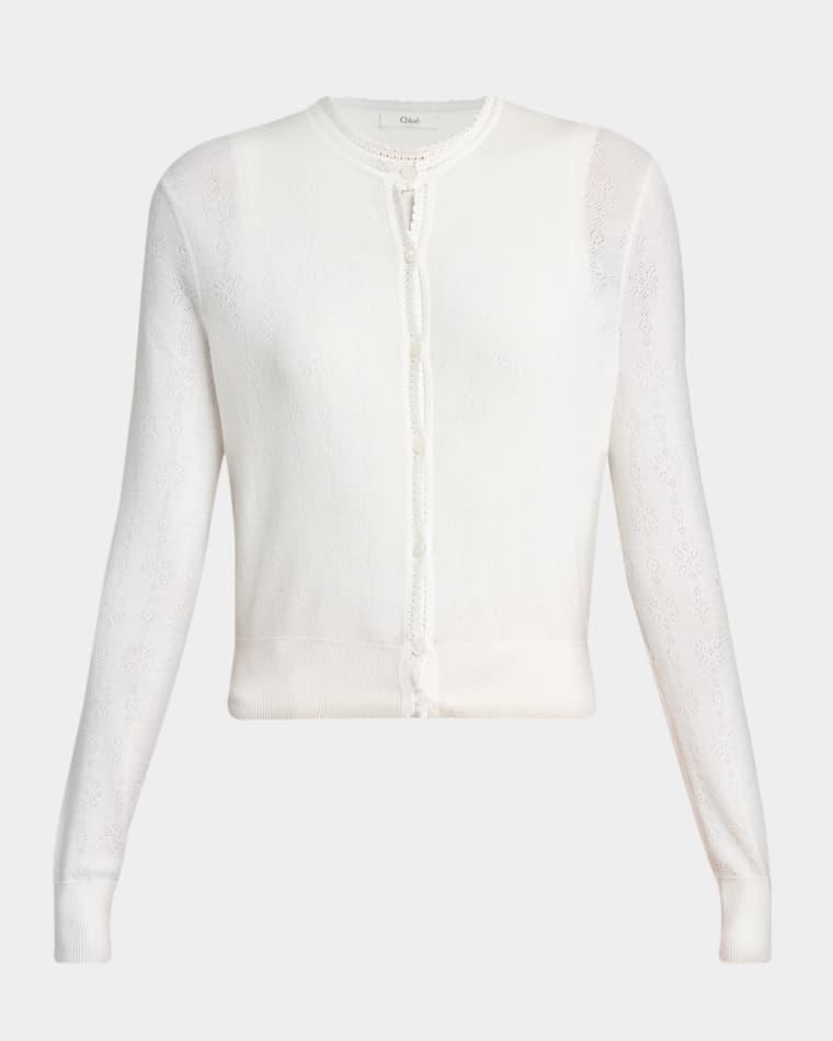 Pointelle Knit Crewneck Cardigan by CHLOE