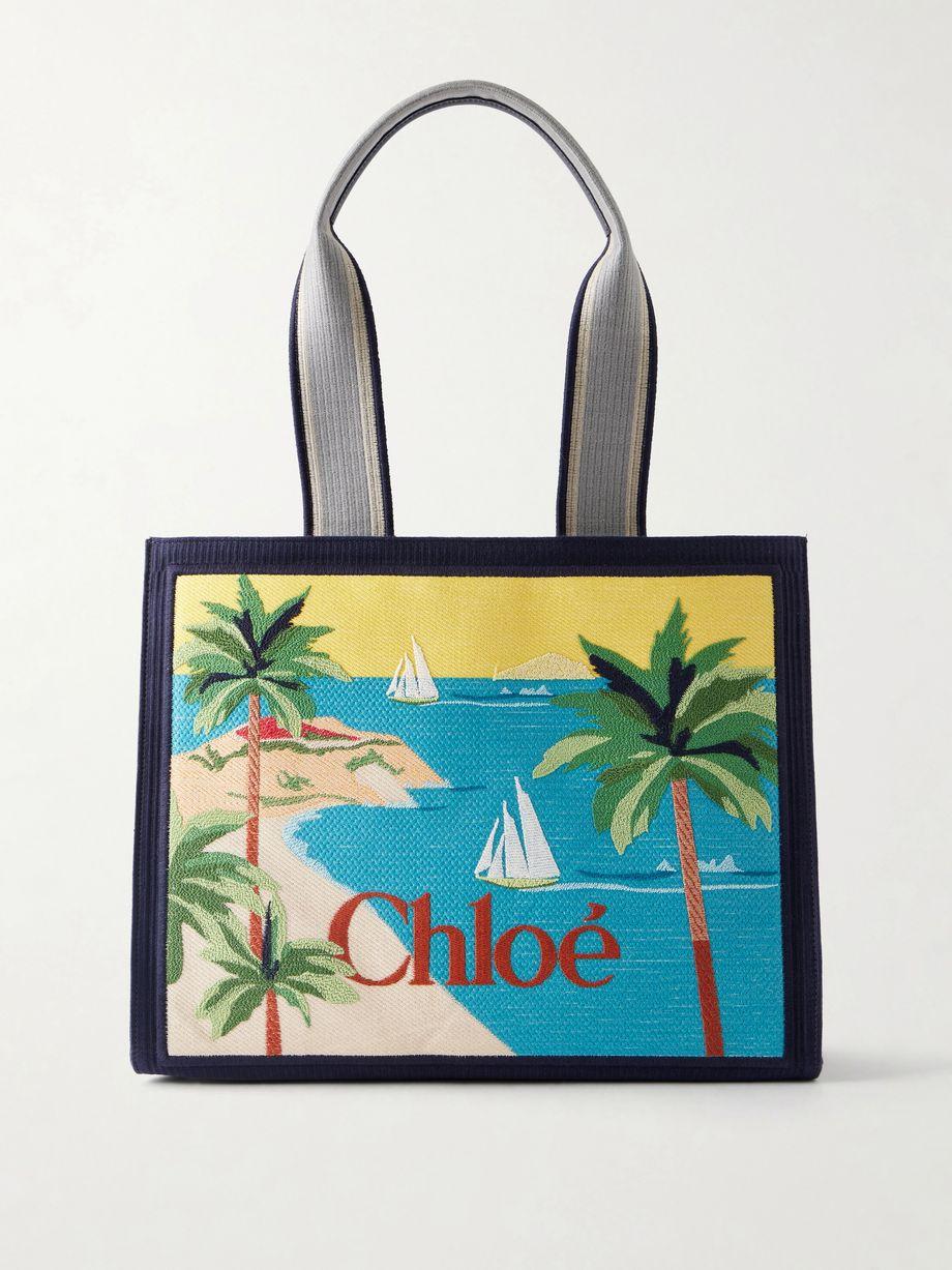 Printed leather-trimmed canvas shoulder bag by CHLOE