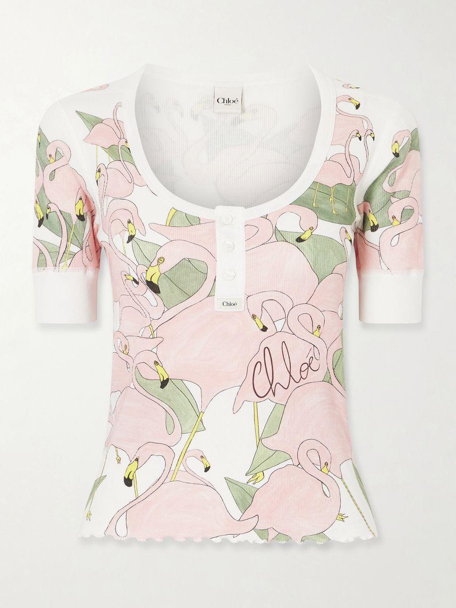 Printed ribbed cotton-jersey T-shirt by CHLOE