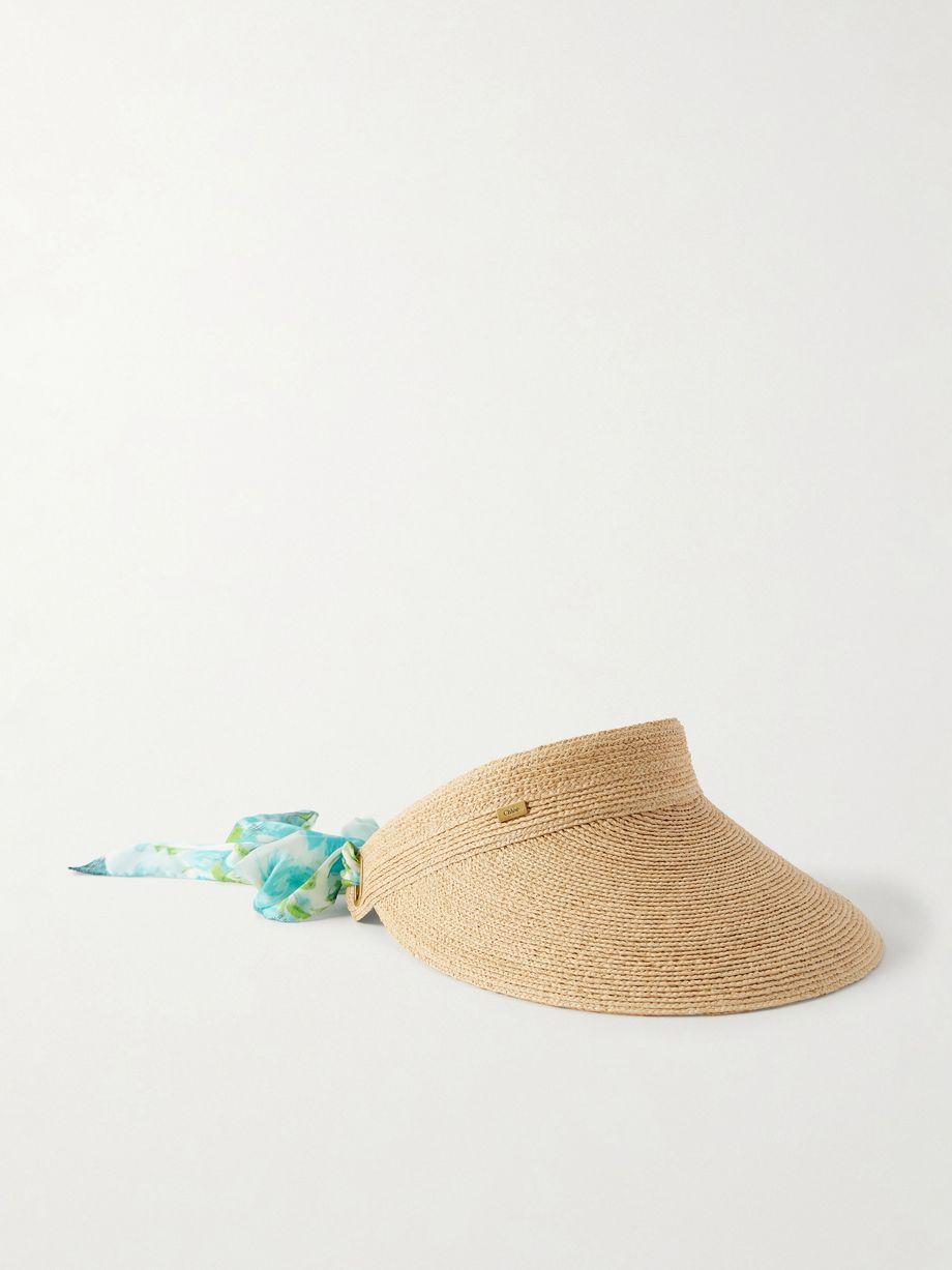Printed silk-trimmed woven raffia sunhat by CHLOE