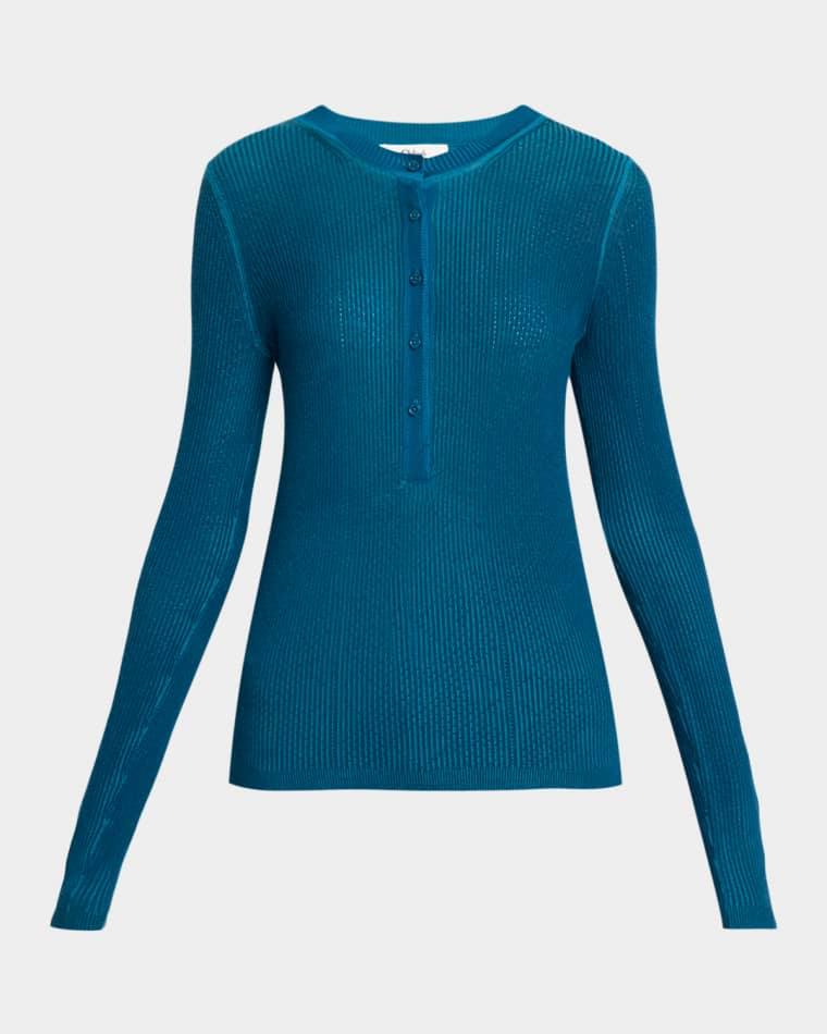Ribbed Knit Long-Sleeve Henley Sweater by CHLOE