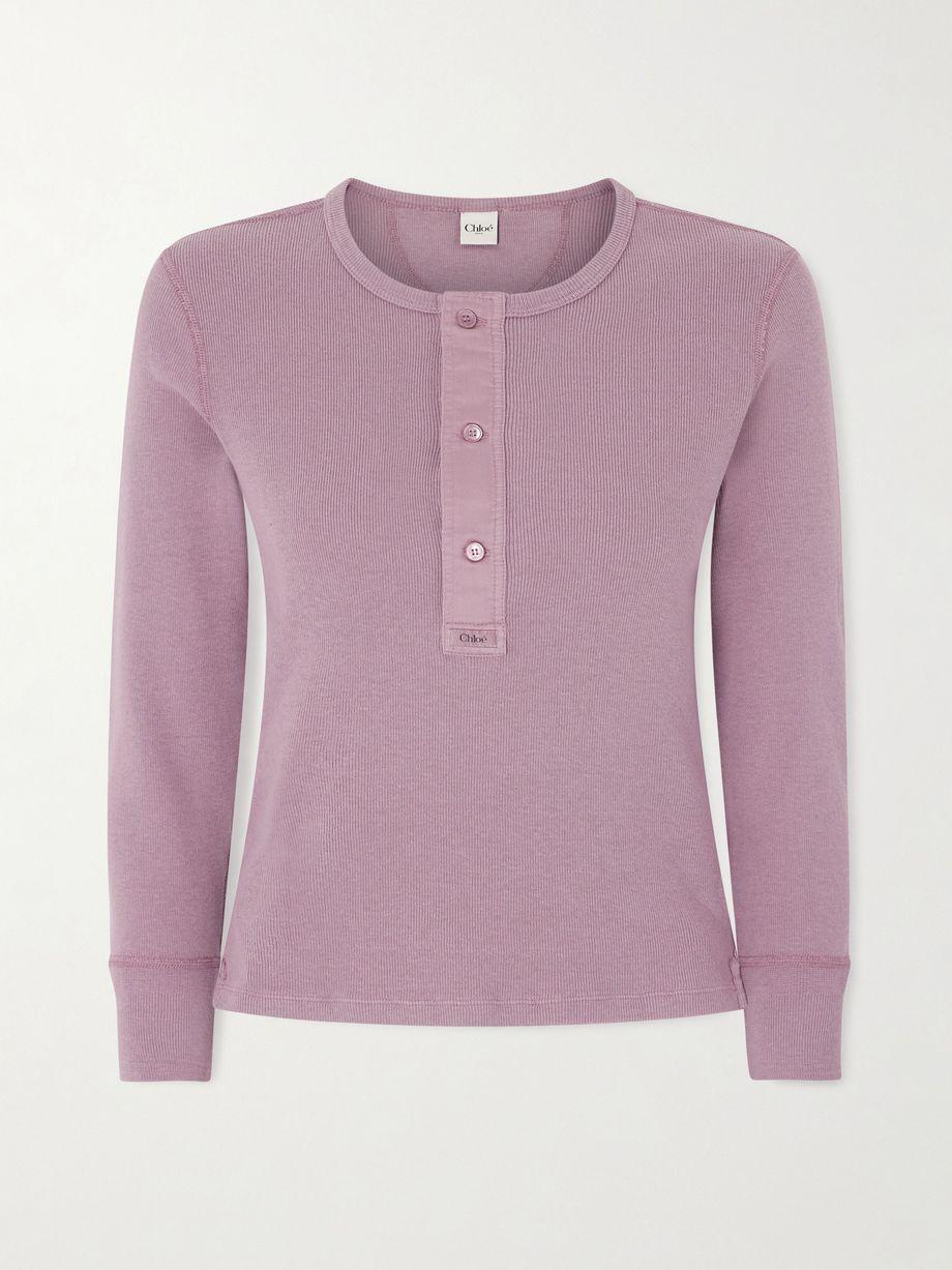 Ribbed organic cotton-jersey Henley top by CHLOE