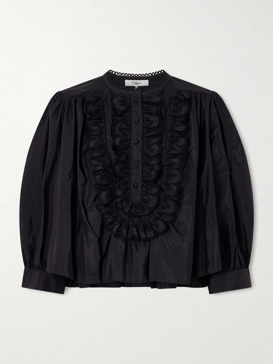 Ruffled broderie anglaise-trimmed taffeta blouse by CHLOE Ruffled broderie anglaise-trimmed taffeta blouse by CHLOE