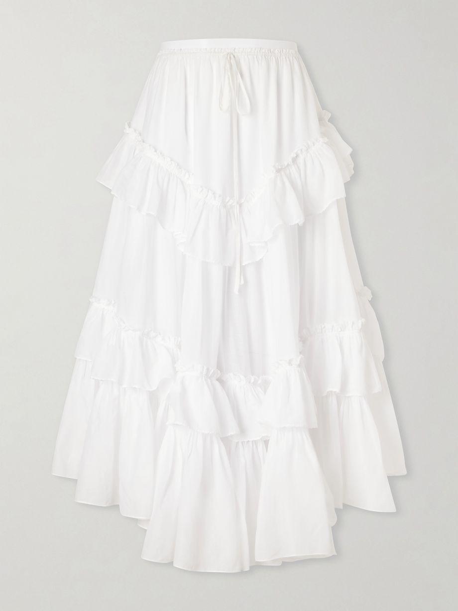Ruffled tiered cotton-voile midi skirt by CHLOE
