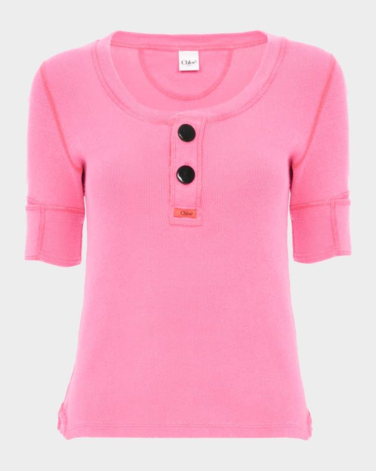 Short-Sleeve Cotton Rib Henley Top by CHLOE