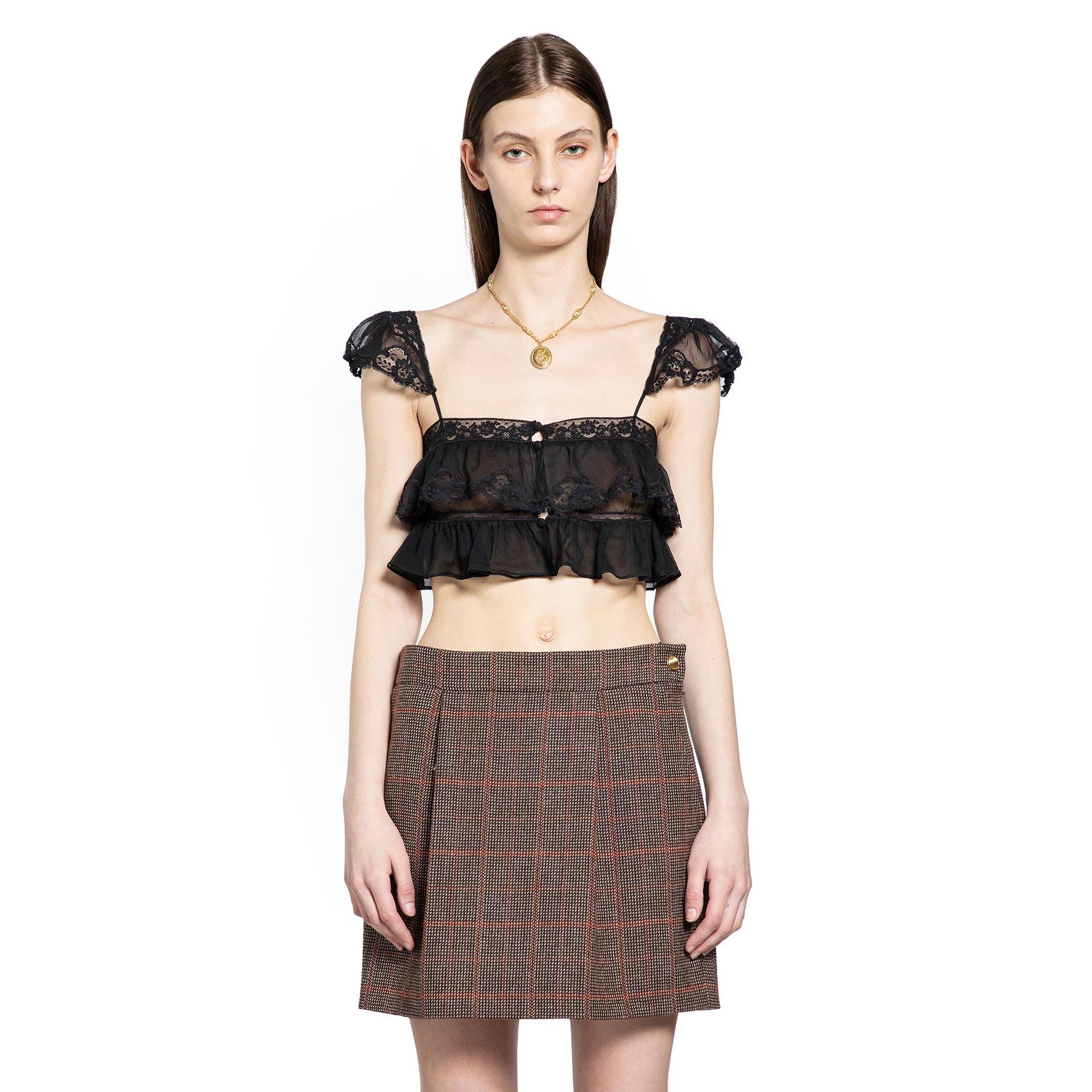 Silk Muslin and Lace Ruffled Crop Top by CHLOE