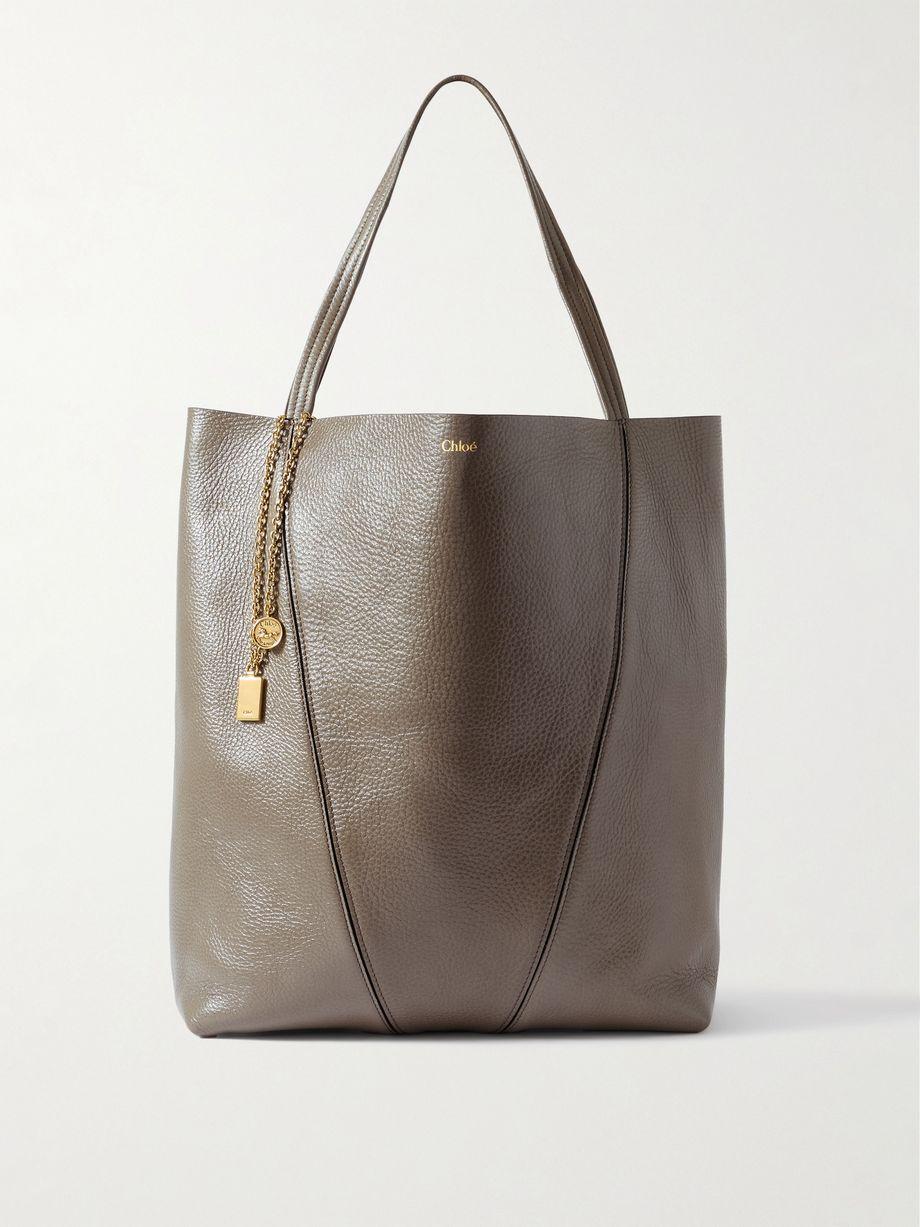 Spin embellished paneled textured-leather tote by CHLOE