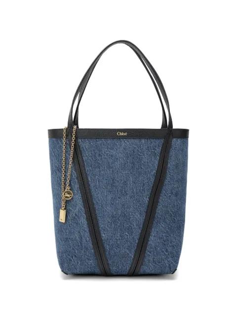 Spin leather-trim denim tote bag by CHLOE