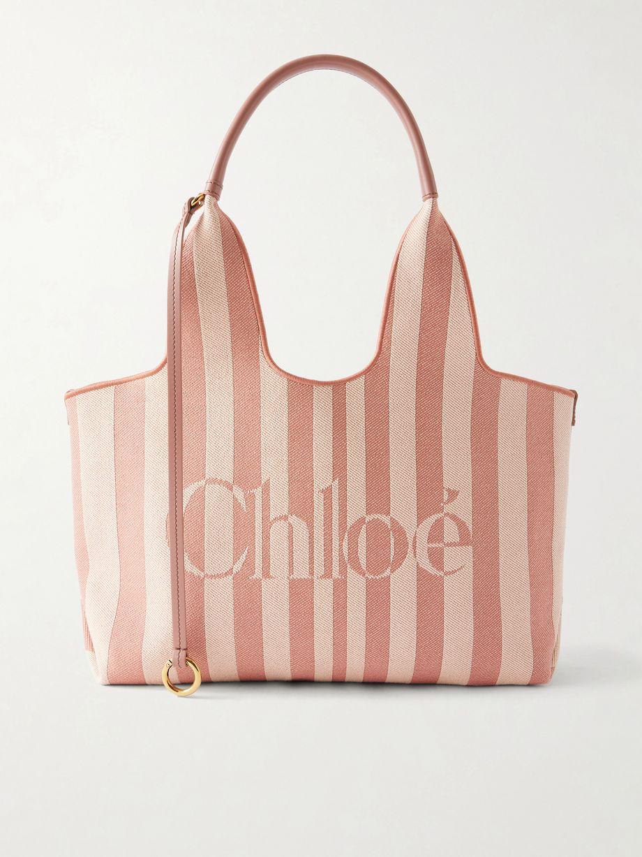 Striped leather-trimmed canvas shoulder bag by CHLOE