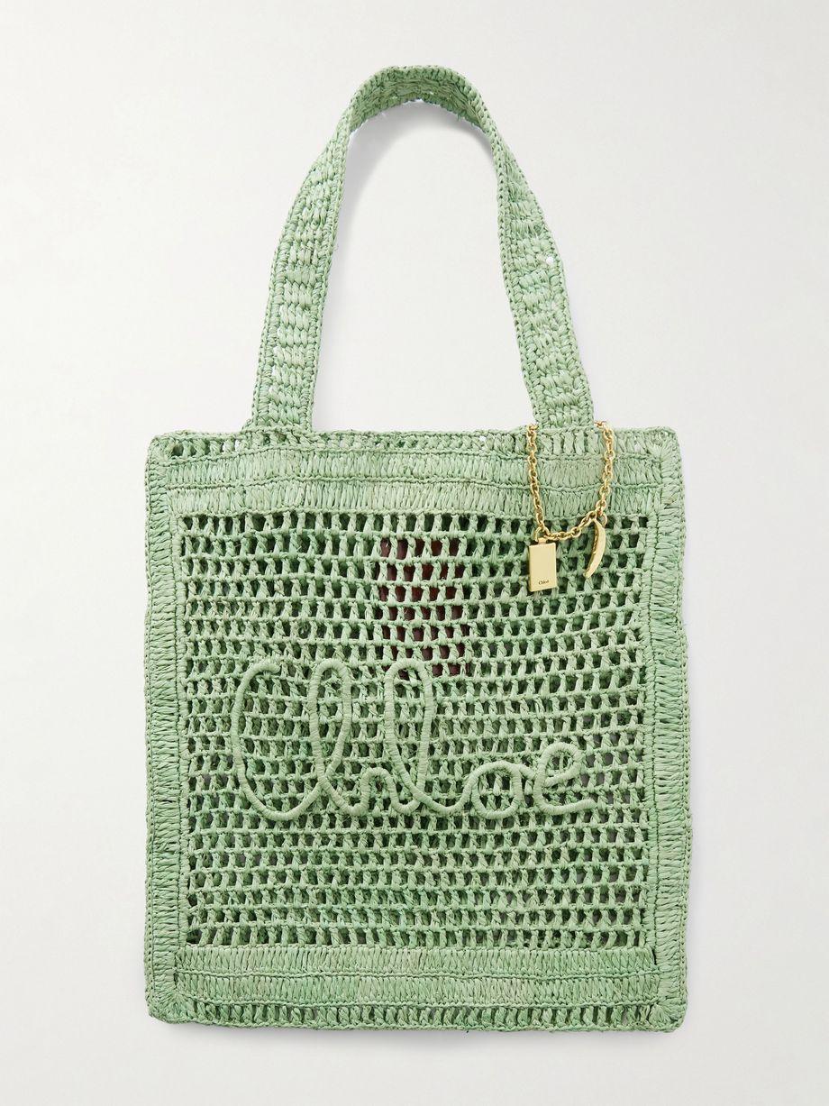 Summer Banana embellished crocheted embroidered raffia-like tote by CHLOE