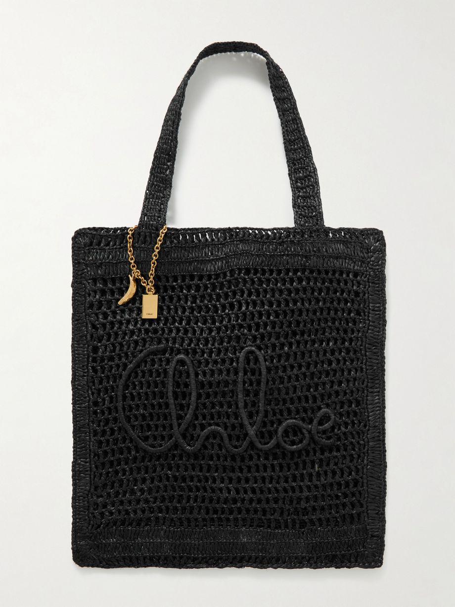 Summer Banana embellished crocheted embroidered raffia-like tote by CHLOE