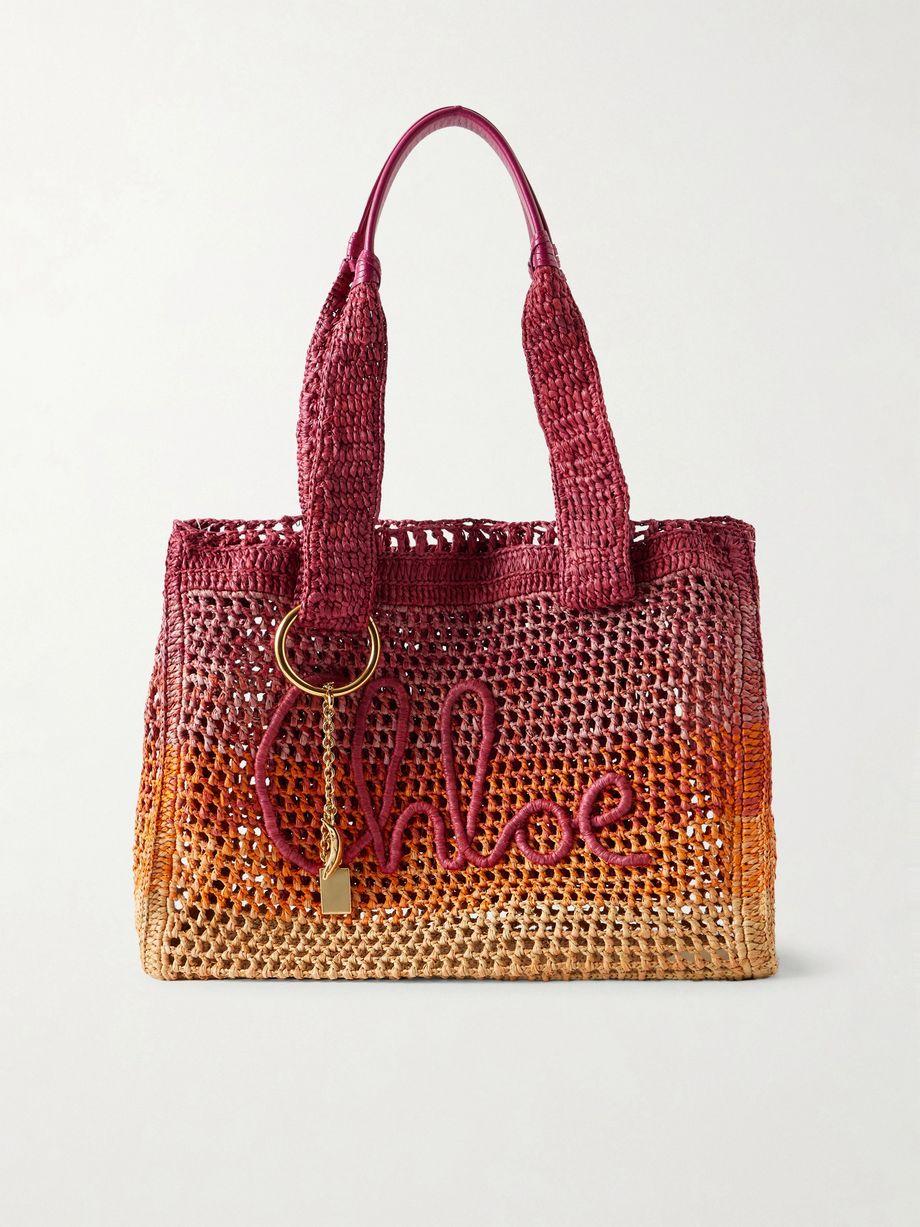 Summer Banana leather-trimmed dégradé raffia tote by CHLOE