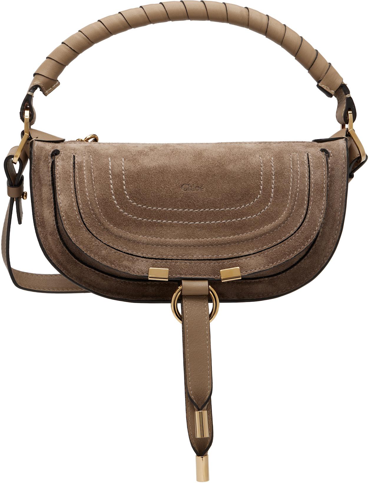 Taupe Suede Leather Mini Marcie Shoulder Bag by CHLOE