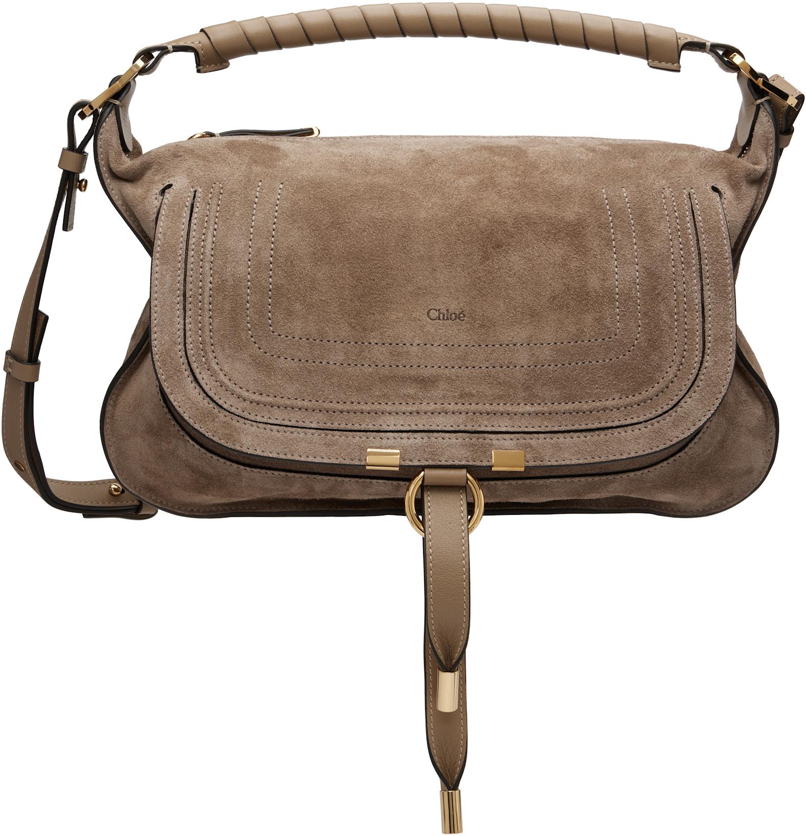 Taupe Suede Leather Small Marcie Shoulder Bag by CHLOE