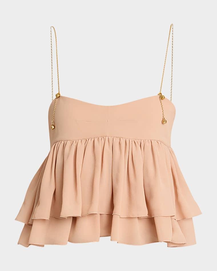 Tiered Ruffle Organic Silk Georgette Babydoll Top by CHLOE