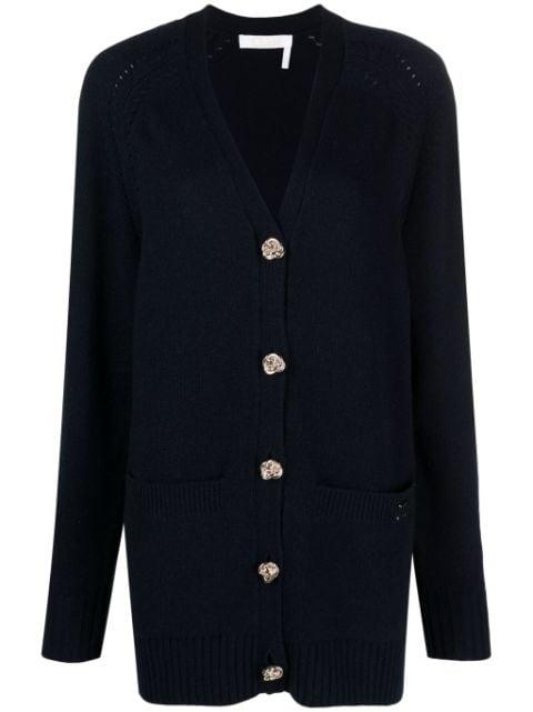 V-neck fine-knit cardigan by CHLOE