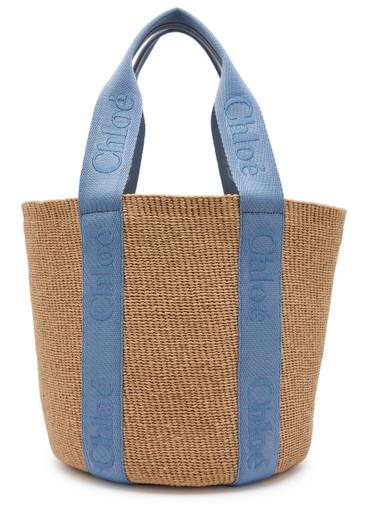 Woody logo-embroidered raffia basket bag by CHLOE