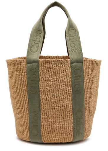 Woody logo-embroidered raffia basket bag by CHLOE