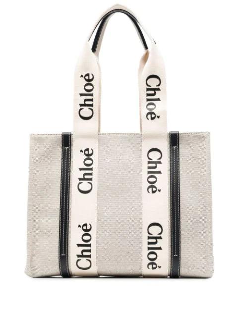 Woody logo-tape tote bag by CHLOE
