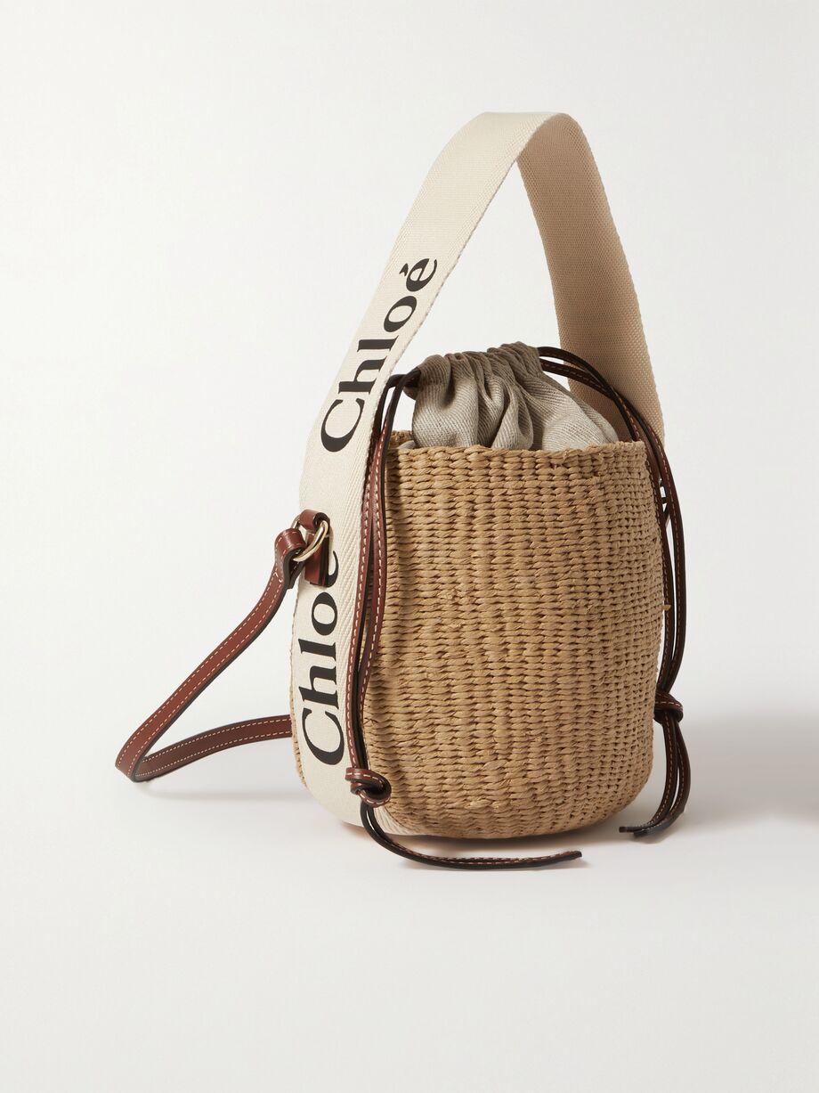 Woody small leather-trimmed raffia basket bag by CHLOE