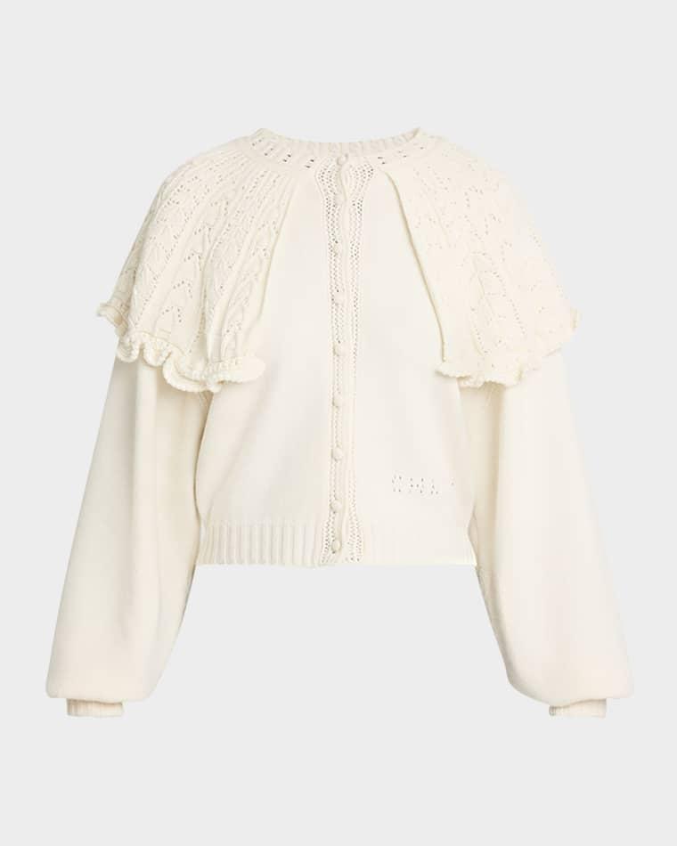 Wool-Cashmere Pointelle Capelet Cardigan by CHLOE
