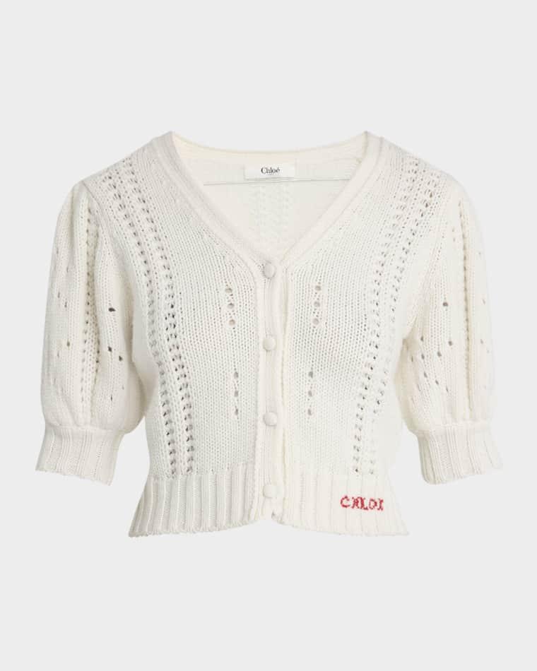 Wool & Cashmere Cropped Puff-Sleeve Cardigan by CHLOE