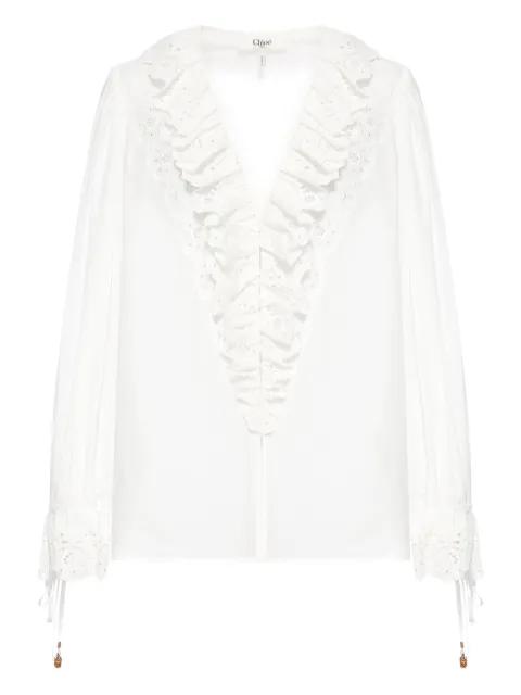 broderie-anglaise ruffled blouse by CHLOE