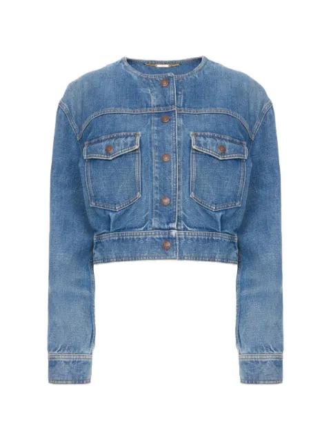 collarless patch-pocket denim jacket by CHLOE