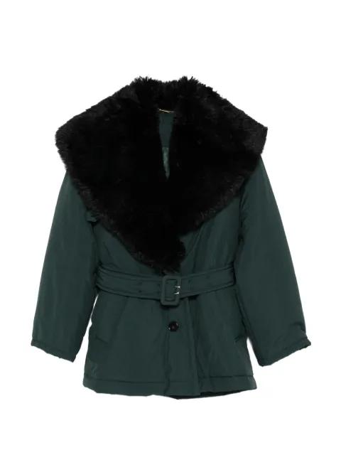 detachable faux-shearling collar belted coat by CHLOE