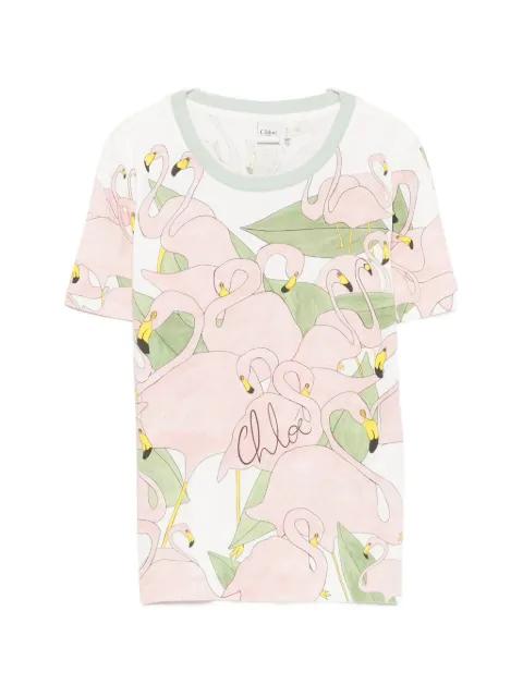 flamingo-print T-shirt by CHLOE