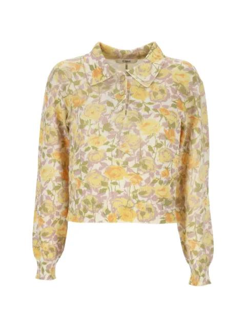 floral-print polo-collar sweater by CHLOE