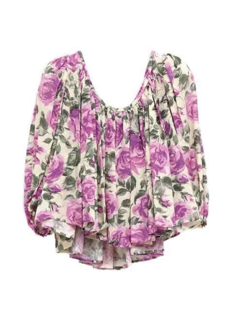 floral-print puff-sleeve cropped silk top by CHLOE