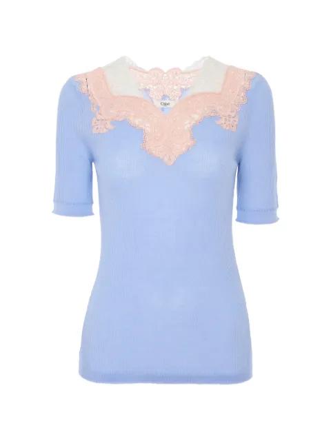 lace-trim ribbed-knit wool sweater by CHLOE