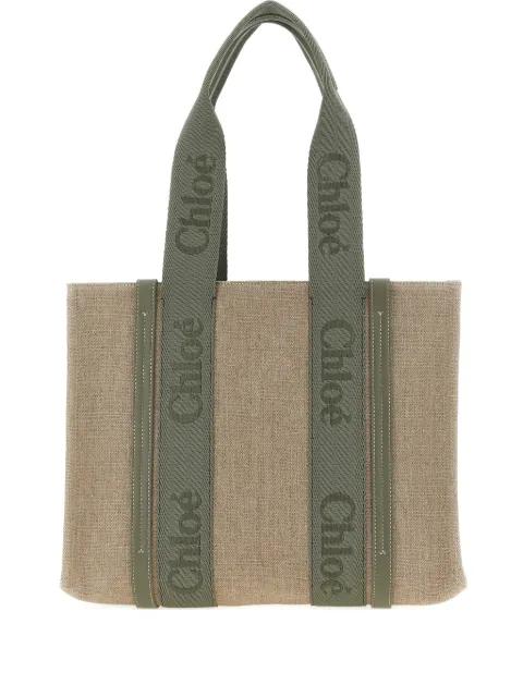 logo canvas leather woody shopping bag by CHLOE