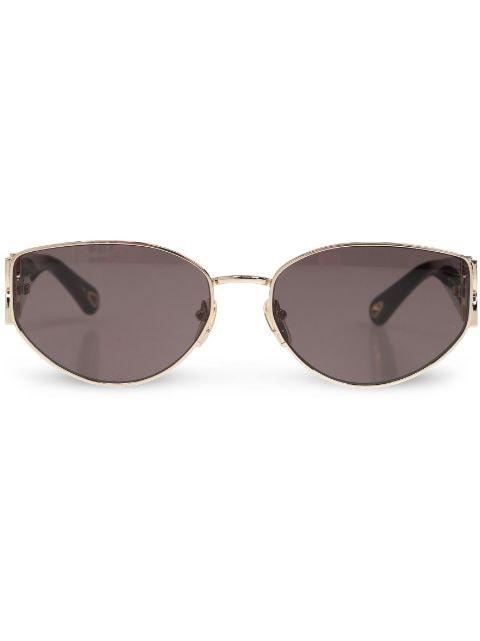 logo-engraved oval-lens sunglasses by CHLOE