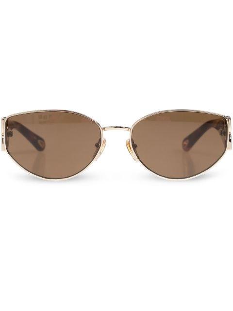 logo-engraved oval-lens sunglasses by CHLOE