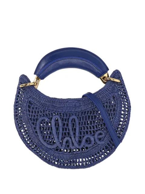 mini Summer Banana logo-embroidered raffia crossbody bag by CHLOE