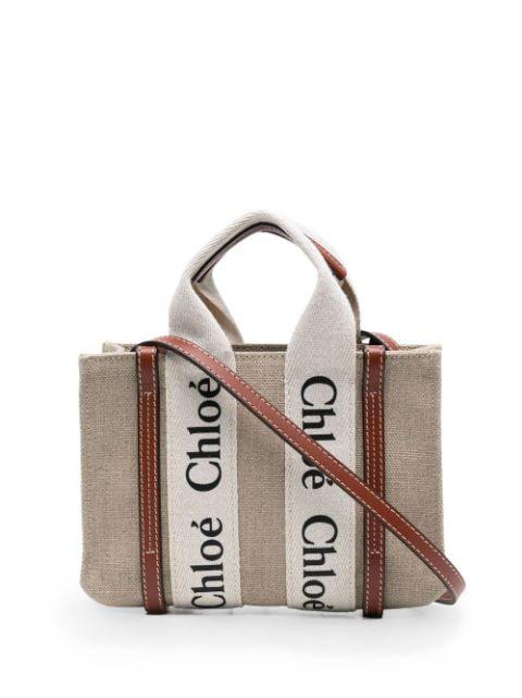 mini Woody linen tote bag by CHLOE