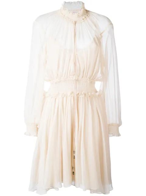 ruffle-hem long-sleeve midi dress by CHLOE