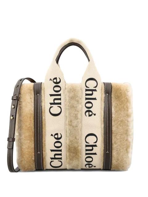shearling logo-plaque tote bag by CHLOE