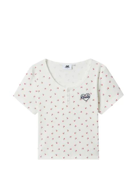 button embroidered floral print T-shirt by :CHOCOOLATE