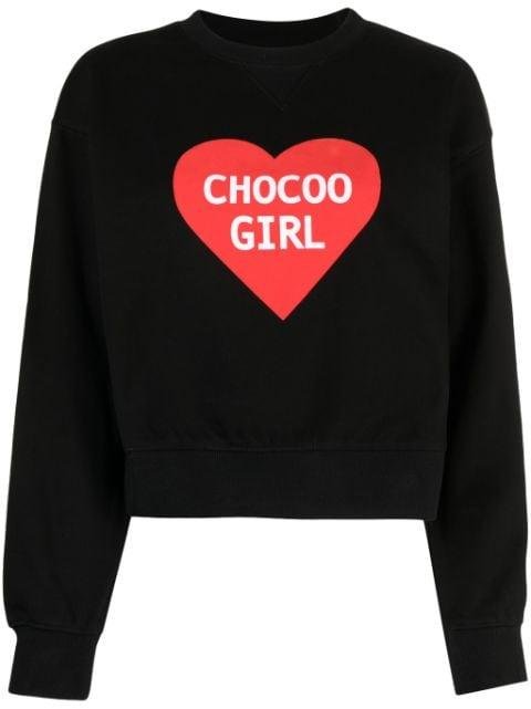heart-print cropped cotton sweatshirt by :CHOCOOLATE
