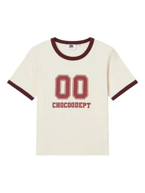 ringer-neckline graphic T-shirt by :CHOCOOLATE